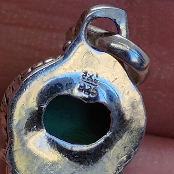 Sterling Silver Malachite Stud Earrings & Pendant Set Boho Dainty - Picture 4 of 10